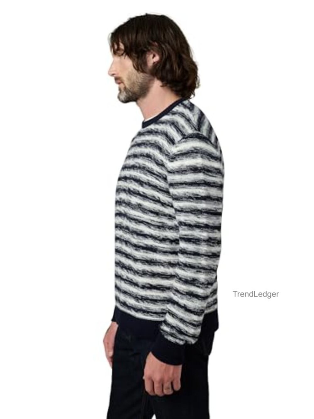 Men's Crewneck Knit Pullover Sweater Relaxed Fit Long Sleeve Wool Cashmere Blend - Picture 3 of 7
